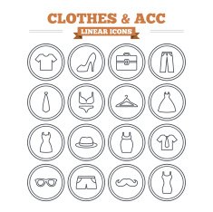 Clothes and accessories linear icons set Thin outline signs Vector