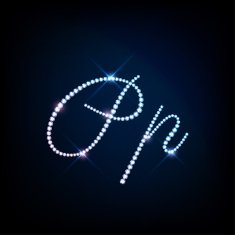 Diamond glittering letter P of sparkling brilliants