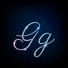 Diamond glittering letter G of sparkling brilliants