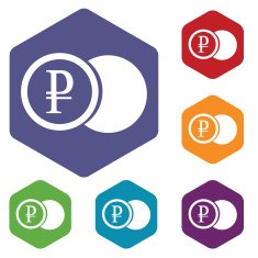 Rouble coin rhombus icons