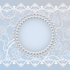 Template for wedding greeting card with lace and pearl frame