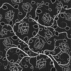 Lace seamless pattern with roses on black background