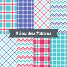 Set of Seamless Patterns with Chevron and Gingham
