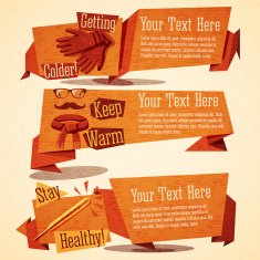 Cute autumn vintage stylized banners Icons of gloves hipster scarf