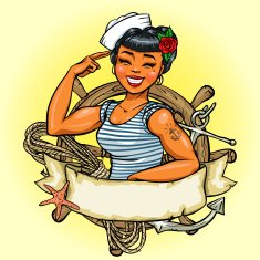 Retro Girl logo design Vector Pin Up Illustration