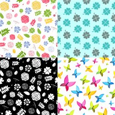 Abstract Natural Flower Seamless Pattern Background Set Vector I