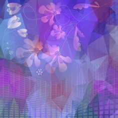 Purple floral motif on polygonal fragmented area