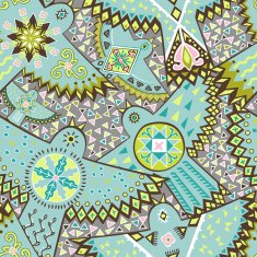Vector seamless pattern with stylized birds and circles
