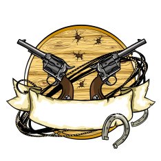 Wild West label design with ribbon banner and space for