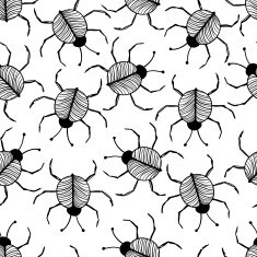 Seamless black and white pattern with beetles