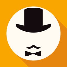 Bowler hat and moustache on white circle with N2