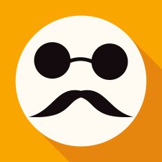Bowler hat and moustache on white circle with N3