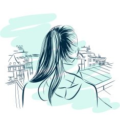 beautiful womans neck with city viev hand drawn vector illustration