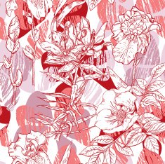 Seamless pattern with iris and wild rose