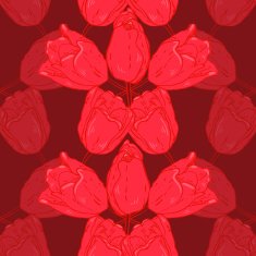 Seamless pattern with red tulips