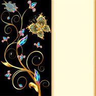 illustration background with butterflies and ornaments made of precious stones