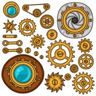 Set of steampunk gears screws and cogwheels in doodle style N2