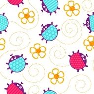 Ladybugs and flowers seamless vector pattern