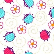 Ladybugs and flowers seamless vector pattern N2