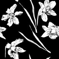 Seamless pattern with daffodils monochrome