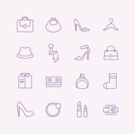 Clothes and fashion icons set Bag girls shop shopping symbols N4