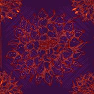 Seamless pattern with dahlias and scribbles