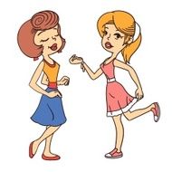 Two standing retro vector girls