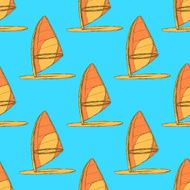 Sketch windsurfing boarg in vintage style