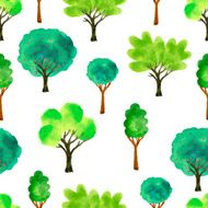 Cute watercolor trees Spring seamless pattern Vector illustration