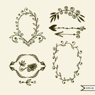 Hand drawn vector set of vintage design elements for wedding