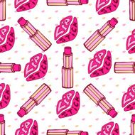 Kiss lips and pink lipstick fashion seamless pattern