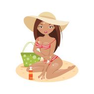 Girl in a bikini on the beach Vector Illustration