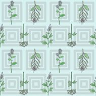 Seamless pattern with hand drawn watercolour herbs