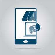 Shop with money on smart phone icon illustration
