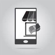 Shop with money on smart phone icon illustration N2