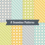 Set of Holiday Seamless Patterns with Diagonal Stripes and Rhombus