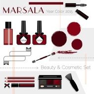 Marsala color Beauty &amp; Cosmetic icons set