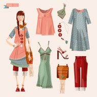 Boho-chic style fashion set for young woman Trendy outfits