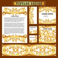 set of templates for design with vintage gold ornament