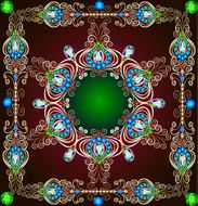 background with a circular gold ornaments precious stones