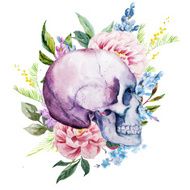 Watercolor skull with flowers