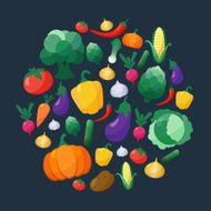 Vector Vegetables Flat Style Icons Set in Circle Shape