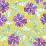 Seamless pattern with watercolor clematis