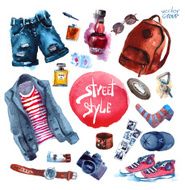 Men Set of trendy look Watercolor