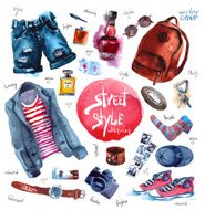 Men Set of trendy look Watercolor N2