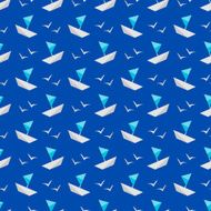 Vector seamless pattern sea and ship flat