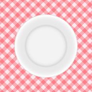 White Plate on a Checkered Tablecloth Vector Illustration N5