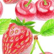 Seamless pattern with cherry and strawberry