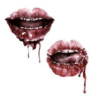 Isolated background with red lips Watercolor illustration