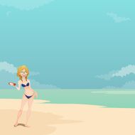 Girl in the beach illustration N2